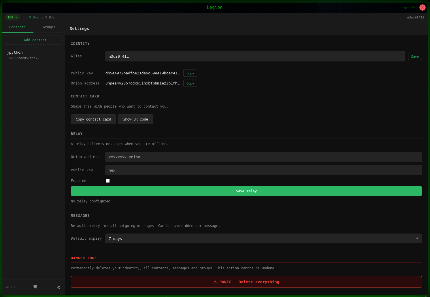 Settings and QR code